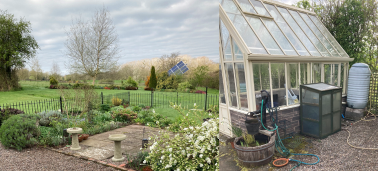 Two photos of garden features to aid sustainability